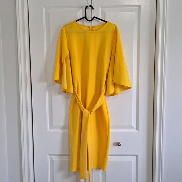 Women's Yellow Dress with Flowy Sleeves and Belt - Picture 1 of 2
